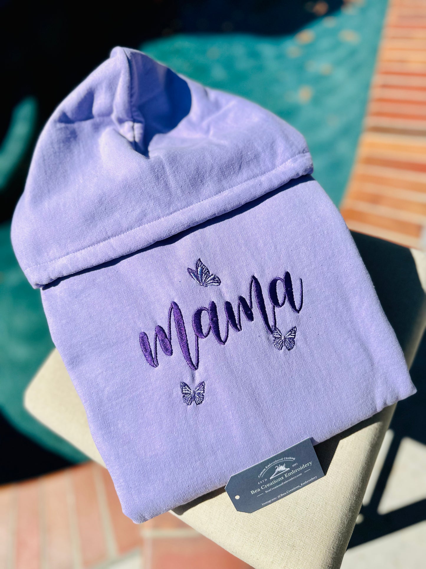 Purple Mama Butterfly Embroidered Hoodie / Embroidered Crewneck
