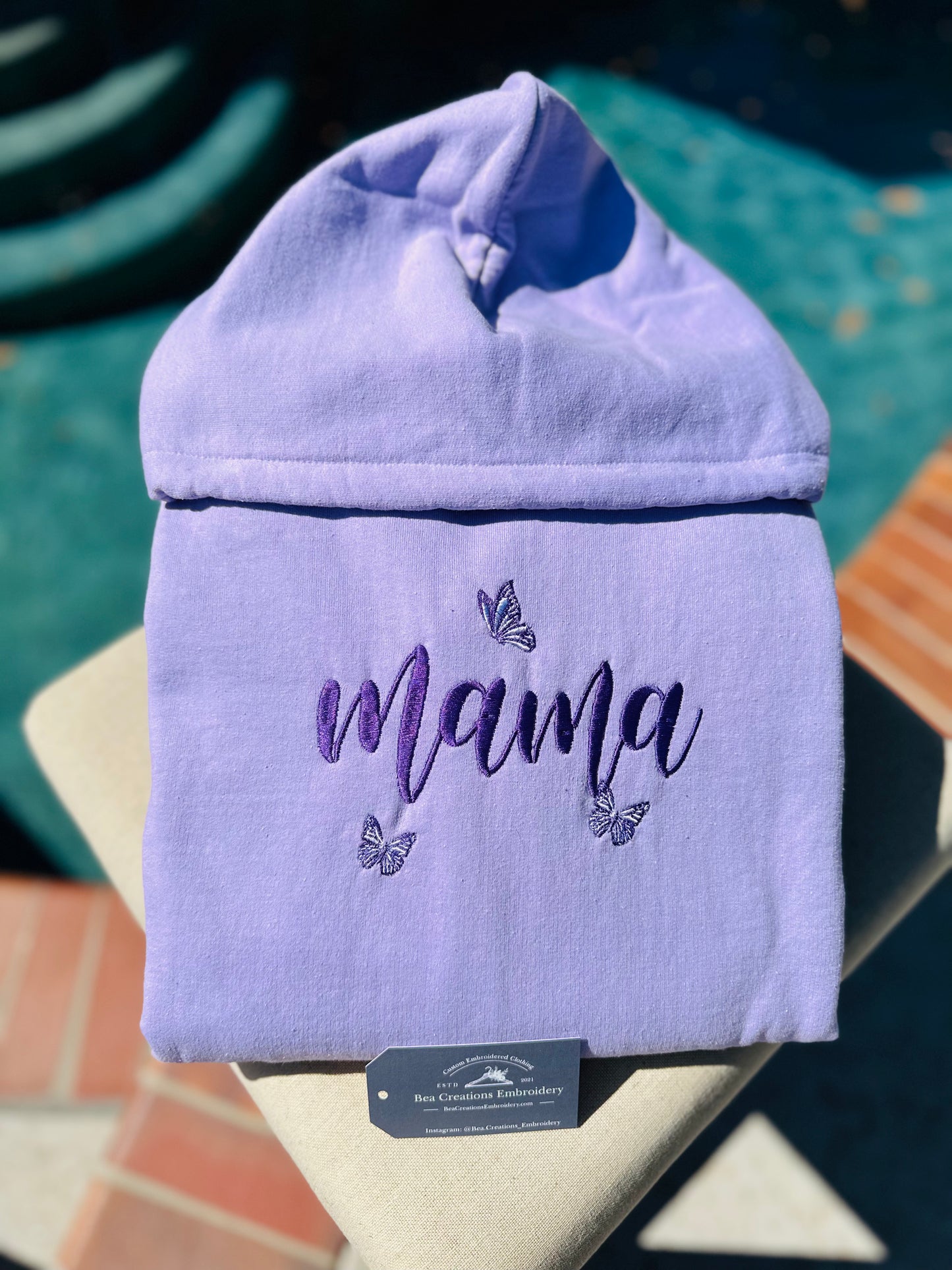 Purple Mama Butterfly Embroidered Hoodie / Embroidered Crewneck