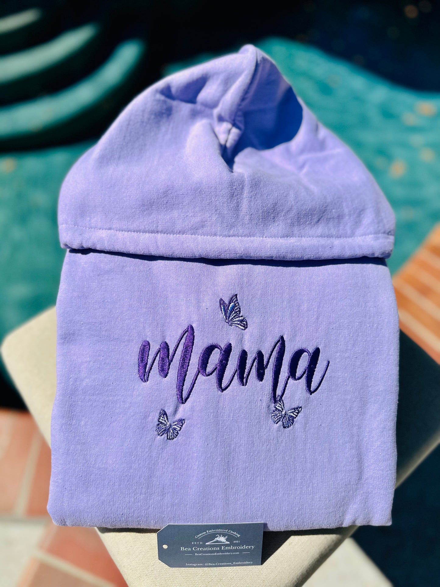 Purple Mama Butterfly Embroidered Hoodie / Embroidered Crewneck