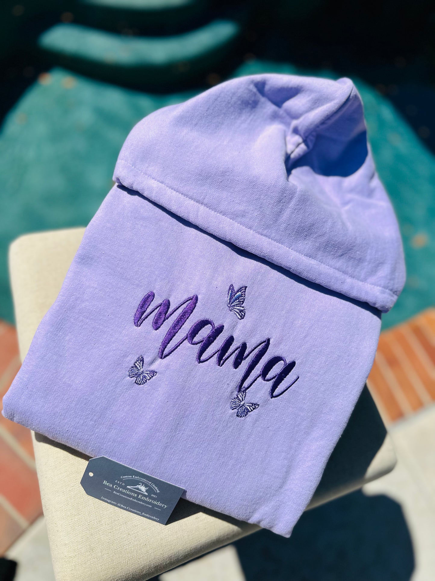 Purple Mama Butterfly Embroidered Hoodie / Embroidered Crewneck