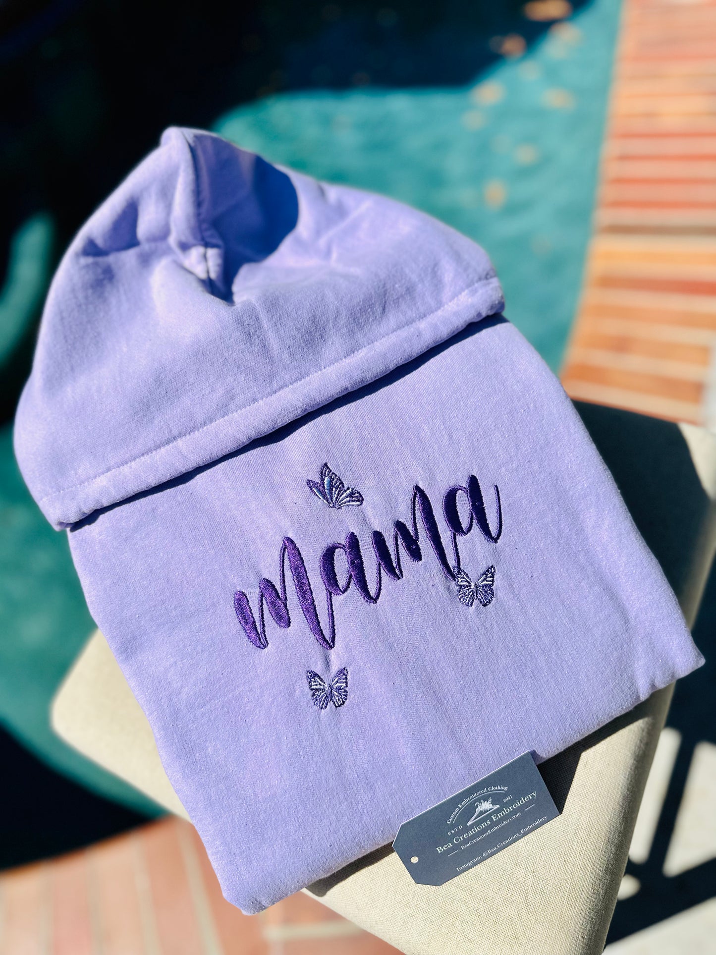 Purple Mama Butterfly Embroidered Hoodie / Embroidered Crewneck