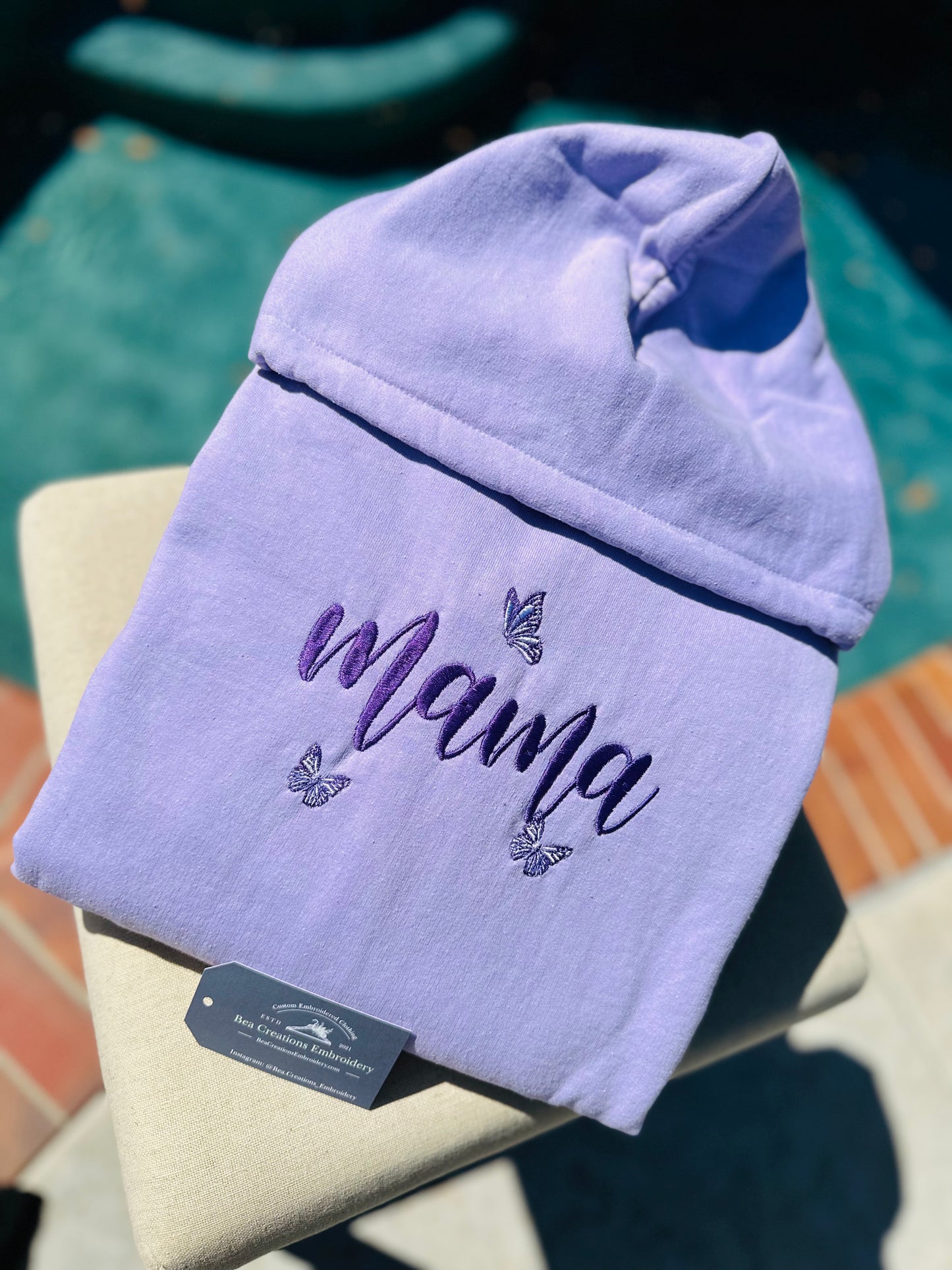 Purple Mama Butterfly Embroidered Hoodie / Embroidered Crewneck